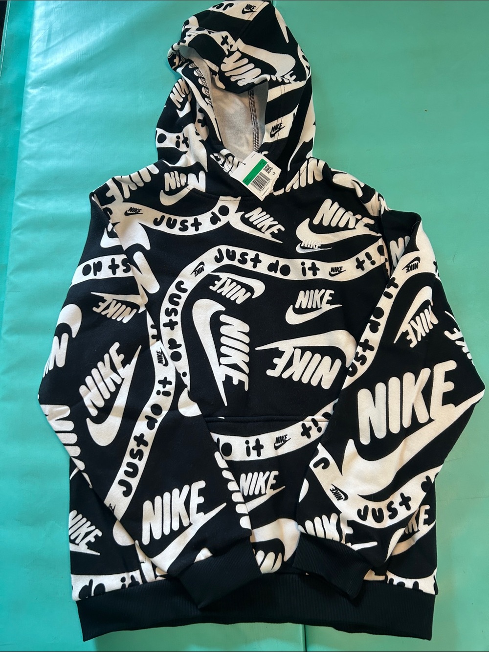 Nike Black & White Allover Logo Crewneck Hoodie